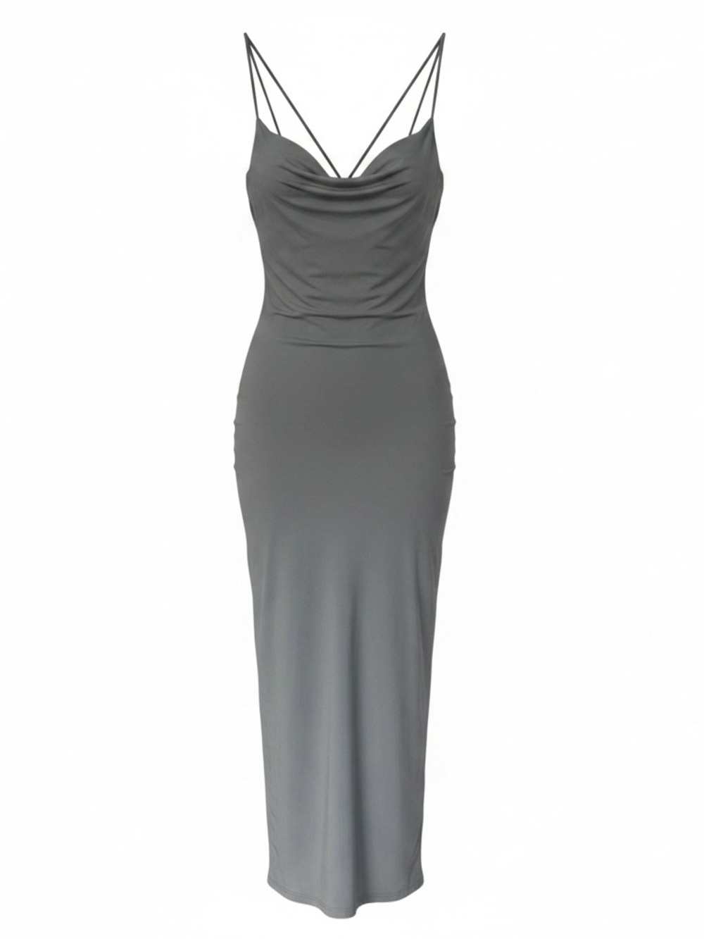 HALARA🎀SoftlyZero Strappy Midi Dress🎀Ruched Sides🎀Dusty Blue🎀SZ L🎀Brand New!